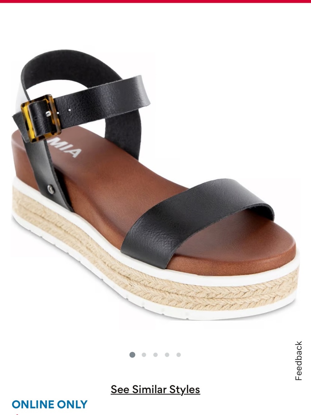 MIA Black Leather Platform Espadrille Sandal with Brown Footbed